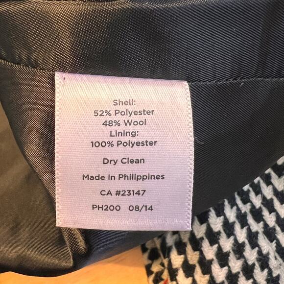 Talbots Wool Blend Houndstooth Plaid Blazer SZ 4 Black White Red Classic Preppy - Picture 11 of 12